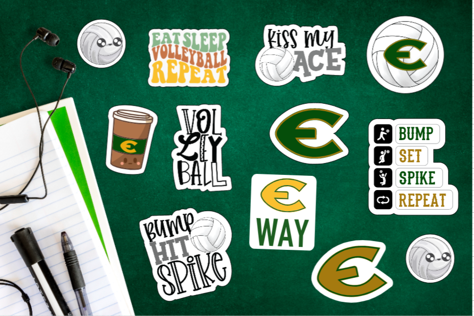 EHS Volleyball Stickers-Waterproof/Die Cut Set of 12