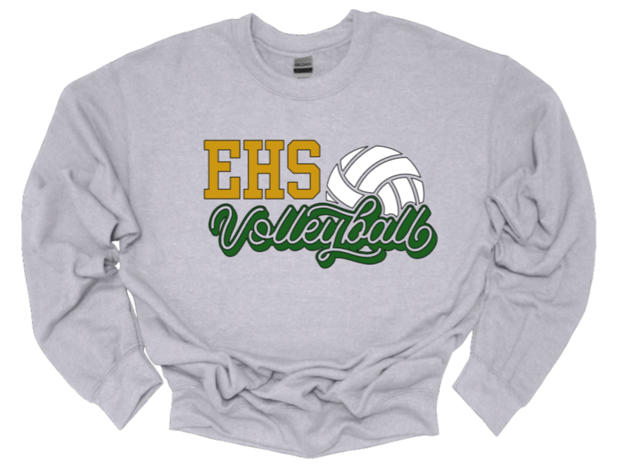 EHS Volleyball Script Crew Neck Sweatshirt-Fleece Lined