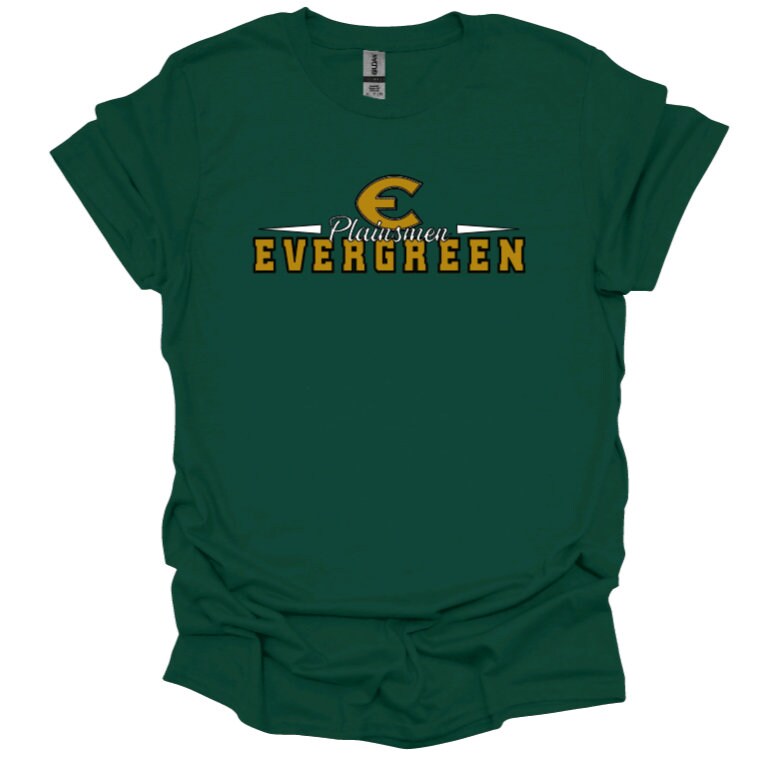 Evergreen High School Plainsman T-shirt. Multiple color options to choose from. Custom made to order..