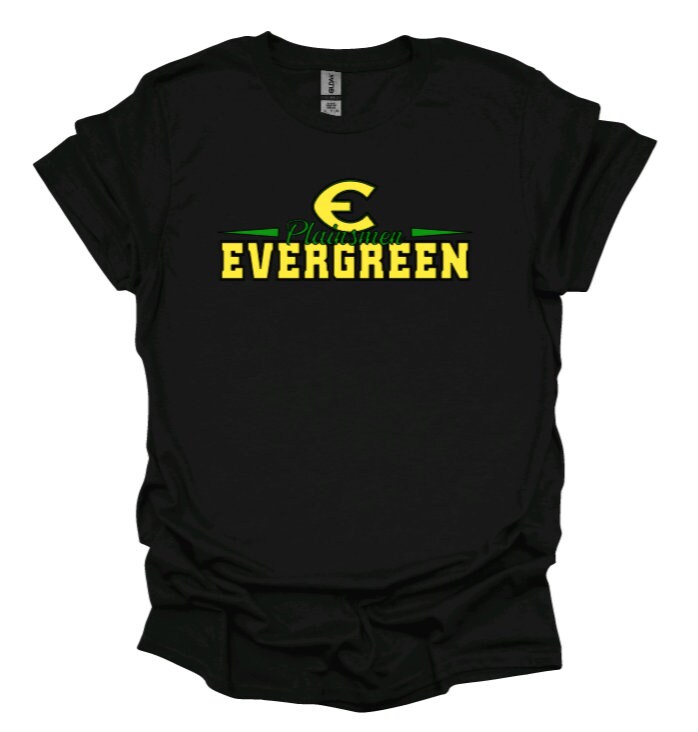 Evergreen High School Plainsman T-shirt. Multiple color options to choose from. Custom made to order..